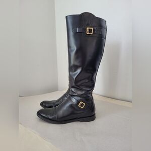Cole Haan City Knee High Boots Vegan Leather Black Equestrian Low Heel Size 6